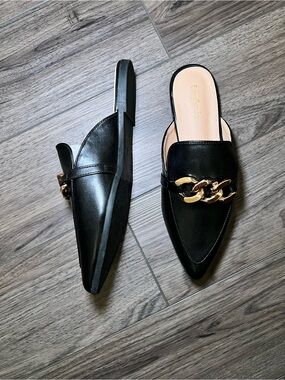 Easy Smile Women’s Black Pointed Chain-Trim Slip-On Mules NWOT | Size 8